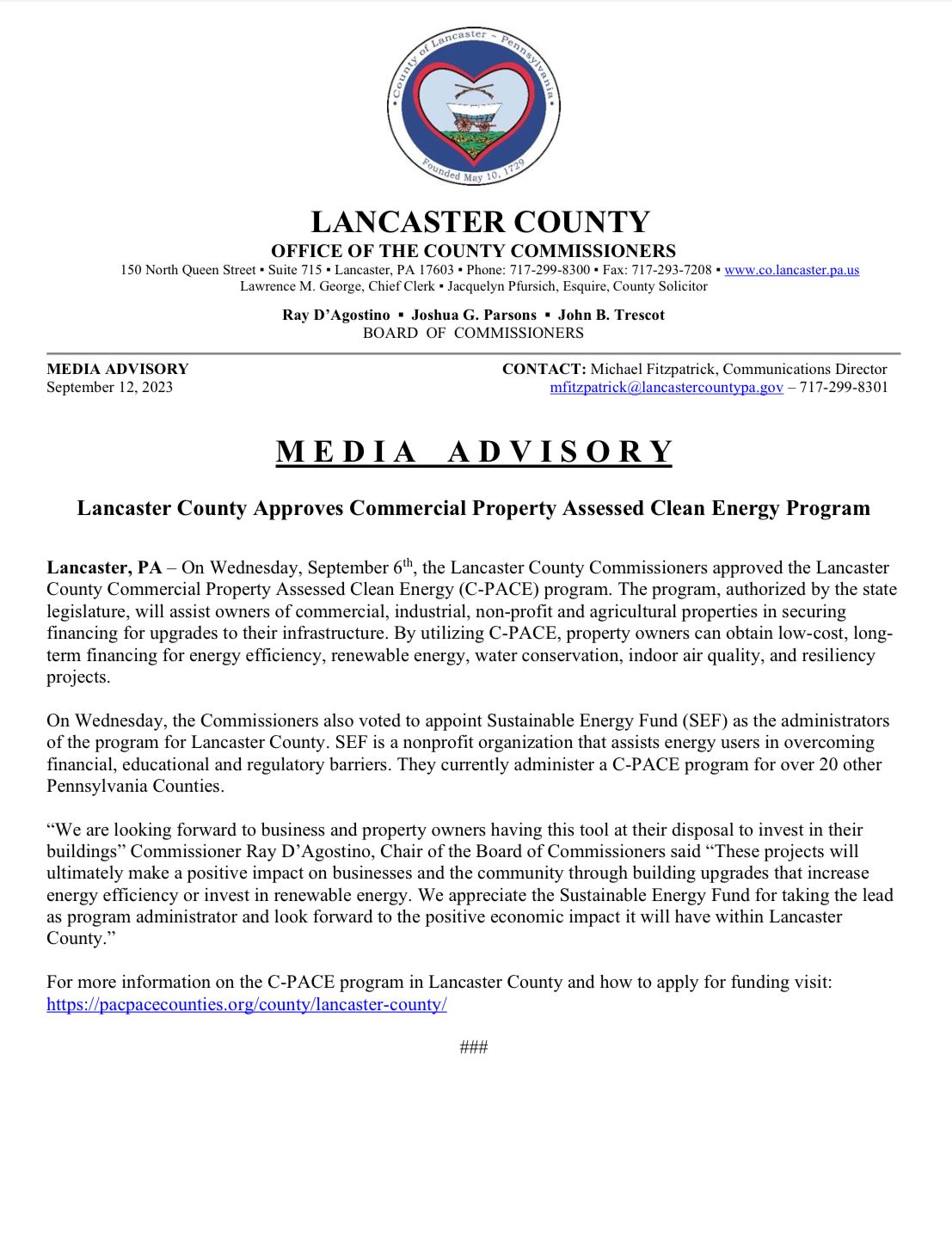 Media Advisory - C-PACE