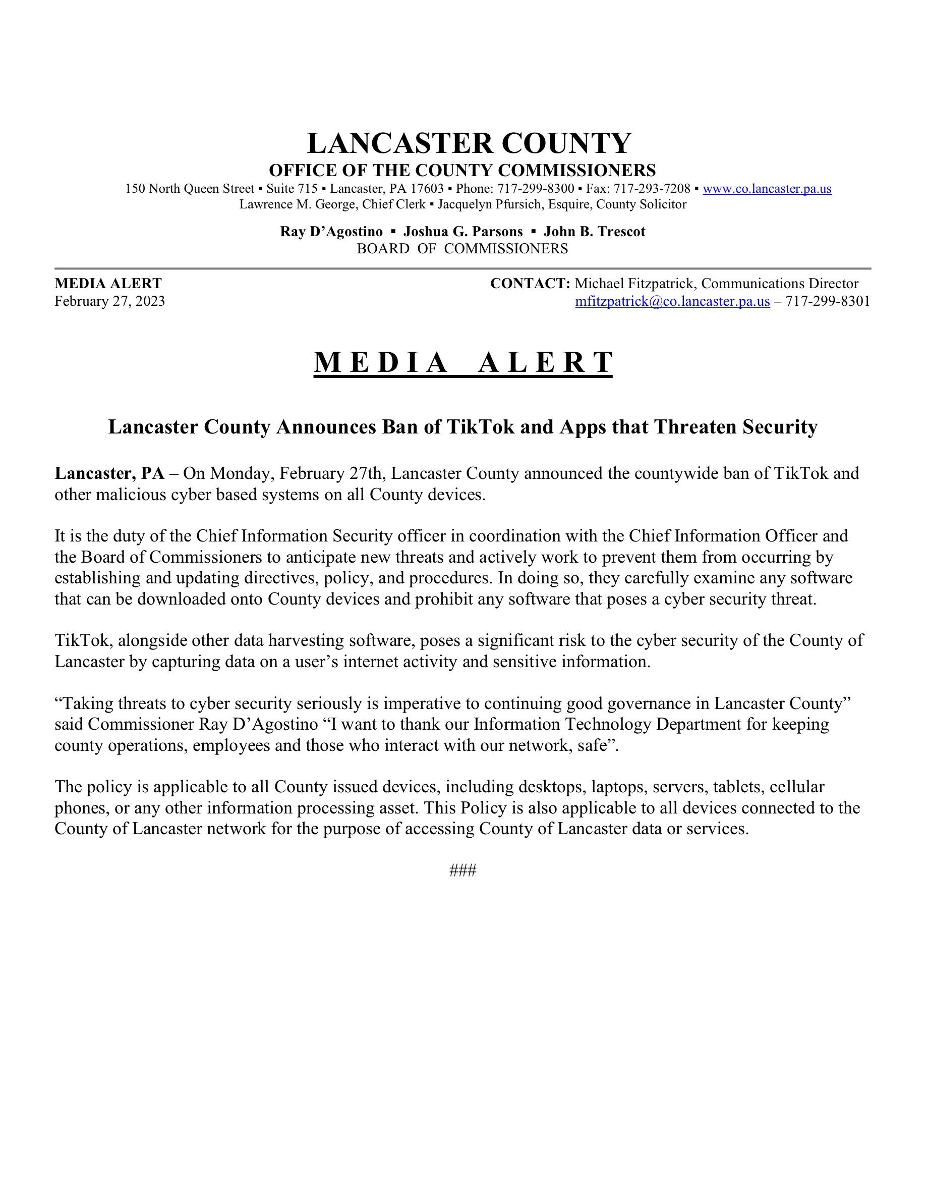 Media Alert - Prohibited Software Ban