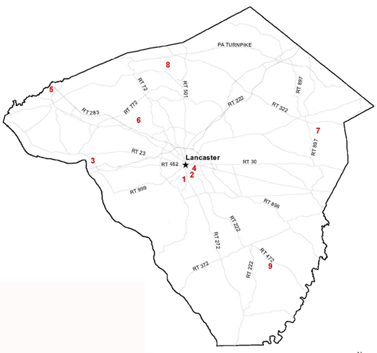 Map of parks in Lancaster County